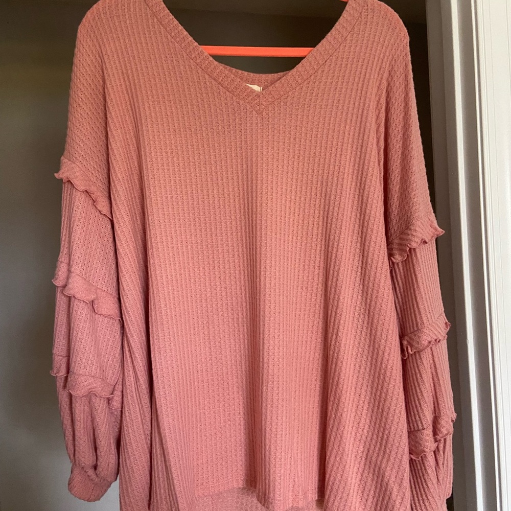 Pink Sweater with Ruffle Sleeve